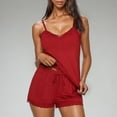 thumbnail image 2 of LOVZFMLL Pajamas for Women Spaghetti Strap V Neck Lace Hem Tank Top and Shorts Lounge Short Sets Summer Soft Comfy Matching Sets Red XXL, 2 of 3