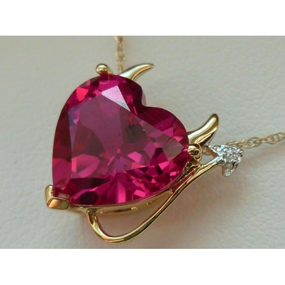 3Ct Heart Cut Lab Created Ruby Heart Pendant 14K Yellow Gold Plated Silver