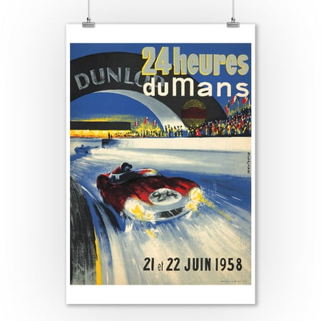 24 Heures du Mans Vintage Poster (artist: Beligond) France c. 1958 (9x12 Art Print, Wall Decor Travel