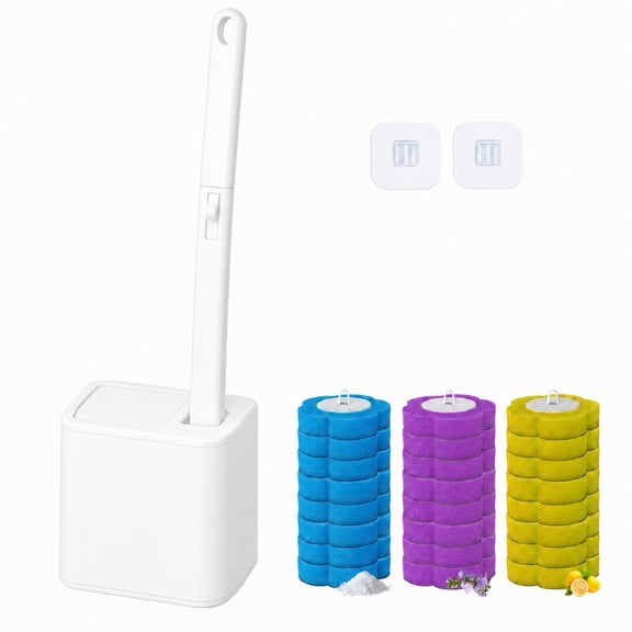 Disposable Toilet Brush with Holder, Toilet Bowl Cleaner Kit with Wand & 24 Disposable Brush Refills, One-Touch Snap for Quick Refill Changes