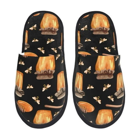 Balery Bee and Honey Slient Indoor Furry Fleece Comfort House Shoes Soft Non-Slip Home Shoes Cotton slippers House Slippers-- Medium