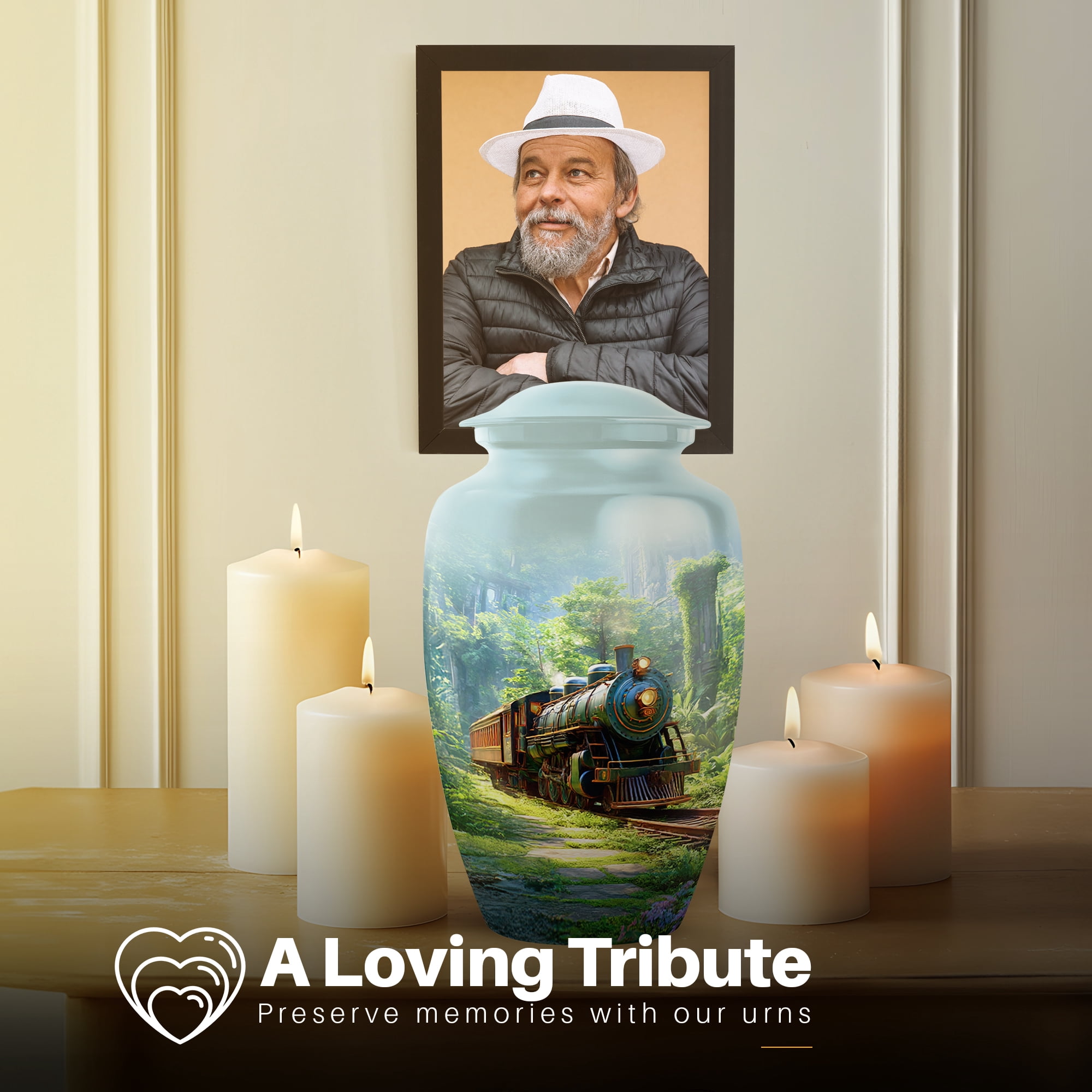 Yatskia Train Large Cremation Urns for Human Ashes Adult Mom and Dad, Decorative Memorial Urn for Ashes Adult Dad, (Classic Large, 10 Inch)