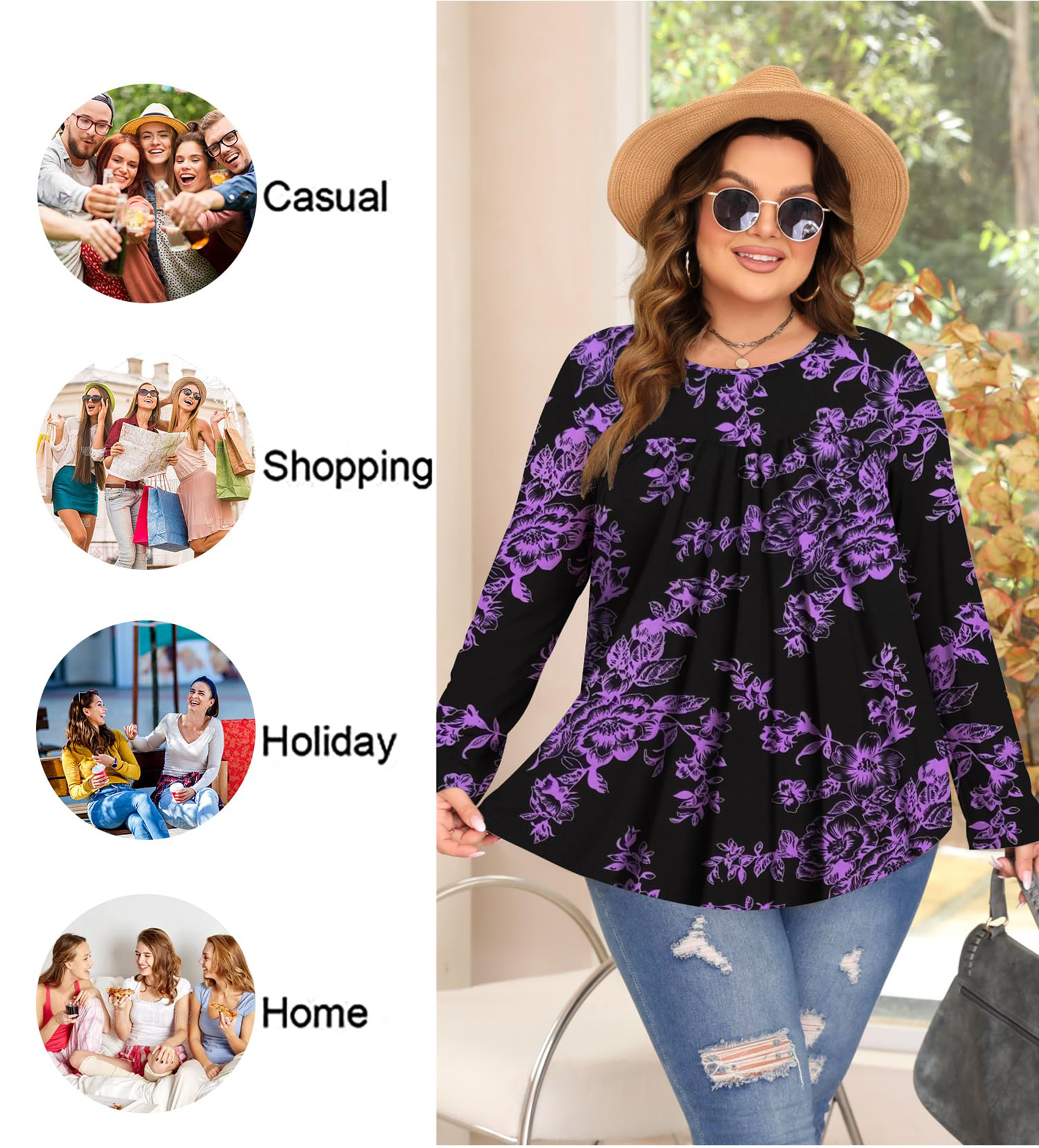 Fantaslook Women's Plus Size Floral Long Sleeve Tunic Blouse photo 4