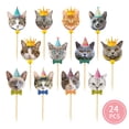 thumbnail image 1 of Decoración de fiesta con temática de mascotas, adornos para tartas de gatos, adornos de cumpleaños, adornos con forma de cara de gato, adornos con forma de bandera, 1 of 4