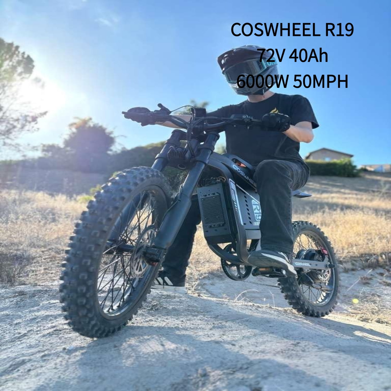 R19 COSWHEEL 6000W Peak 50MPH Electric Dirt Bike for Adults,72V 40Ah Battery,124 Miles Range Electric motorcycle, Dual Suspension, 19"all terrain tire UL2849