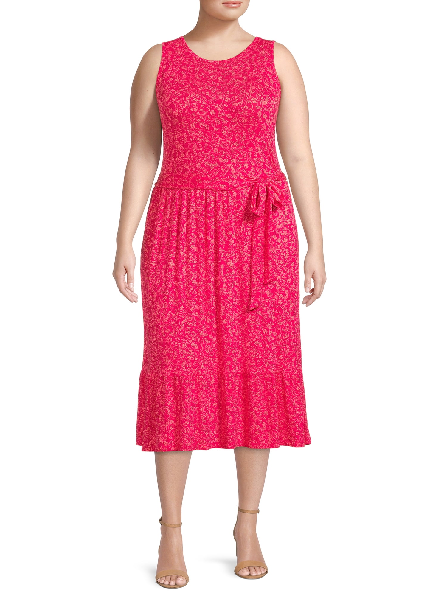 Terra & Sky Women's Plus Size Belted Knit Tank Dress
