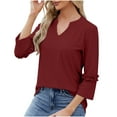 thumbnail image 3 of CALAFEBILA Womens Tops Brethable Summer Blouses for Women Plus,Women's Fashion Solid Color Blouse Summer Short Sleeve V Neck Tops for Women, 3 of 6