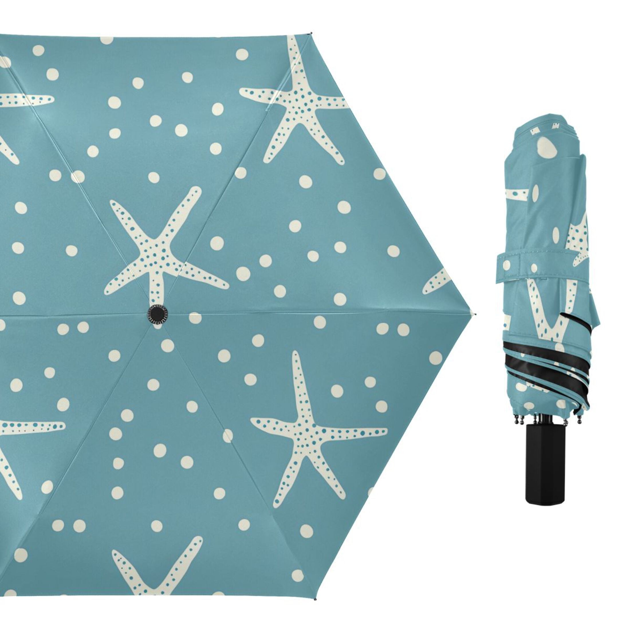 ALAZA Starfish Polka Dot UPF 50+ Compact Folding Umbrella for Rain Travel Umbrella Packable