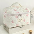 thumbnail image 3 of Large Makeup Bag for Women Girls, Quilted Cosmetic Bag, Floral Coquette Aesthetic Toiletry Bag, Flower Travel Make Up Organizer Bag, 3 of 7