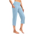 thumbnail image 3 of Capri Pants for Women High Waisted Workout Yoga Capris Leggings Straight Leg Athletic Cropped Pants with Pockets Light Blue S, 3 of 7