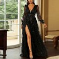 thumbnail image 2 of APEXFWDT Women's Deep V Neck Sequin Wedding Guest Dress with Slit Long Sleeve Bridesmaid Dresses Elegant A Line Maxi Evening Gown, 2 of 9