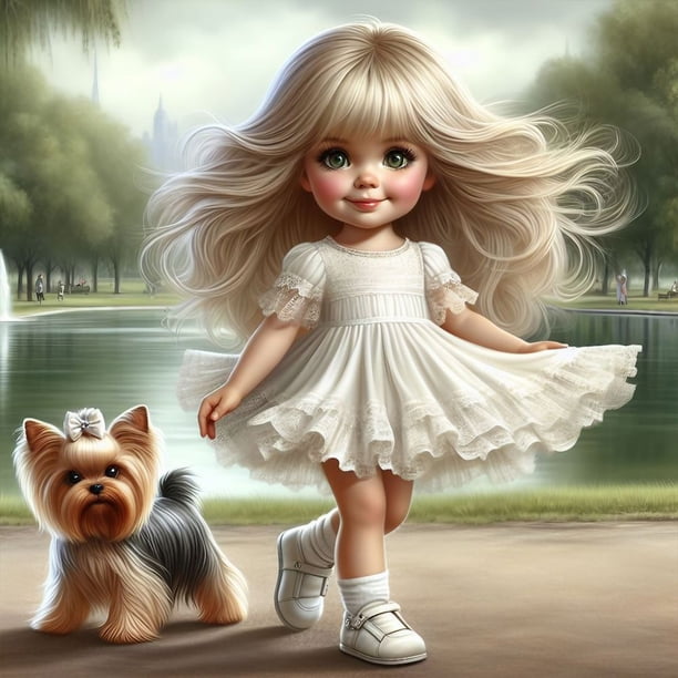 Pintura de diamante 5D DIY, kit completo de taladro redondo para niña y cachorro, decoración del hogar, 30x30cm