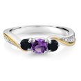 thumbnail image 3 of Gem Stone King 925 Sterling Silver Purple Amethyst Black Onyx and White Lab Grown Diamond 3 Stone Engagement Ring for Women (0.48 Cttw, Gemstone February Birthstone, Size 7), 3 of 6