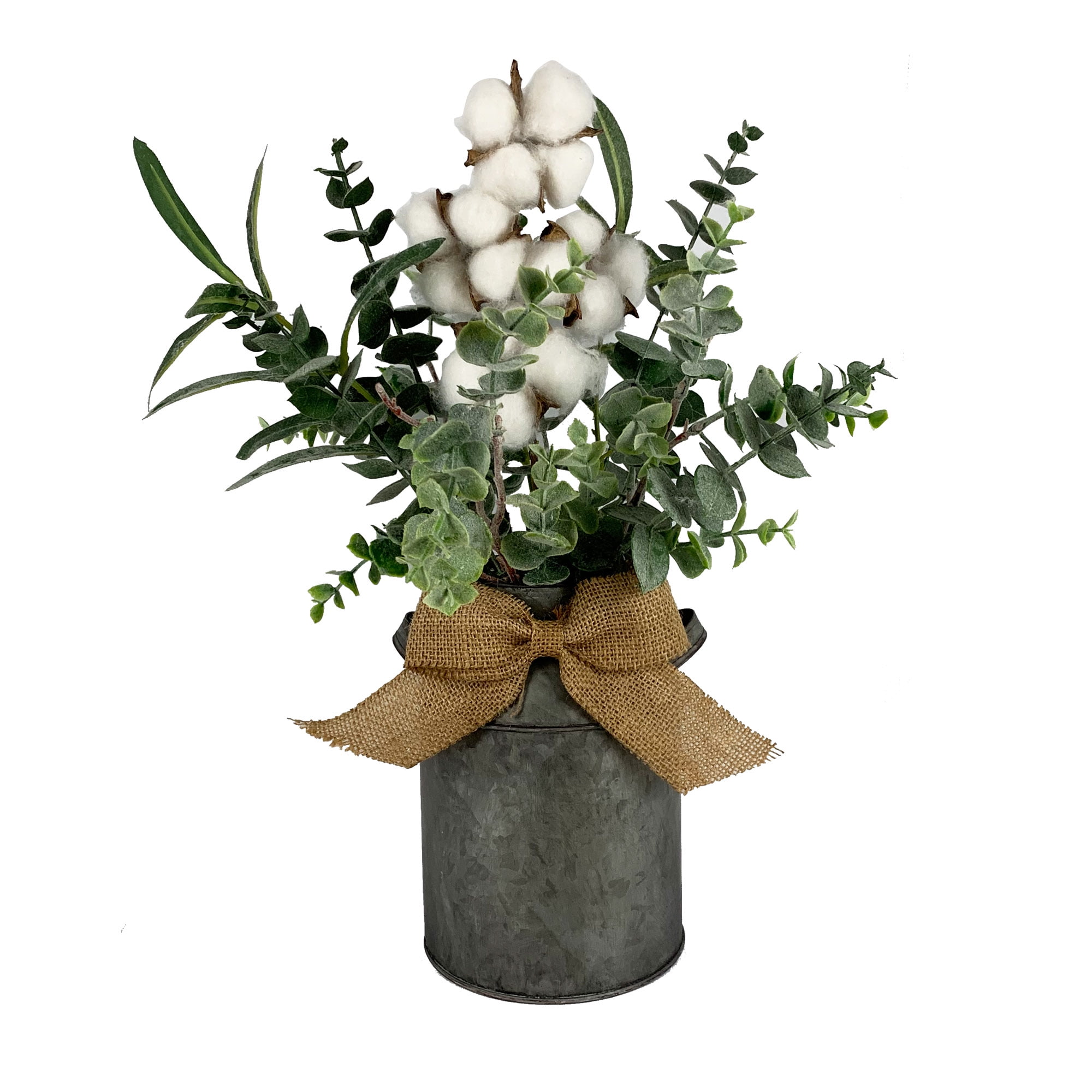 MS 16' Artificial White Cotton Plant in Galvanized Bucket