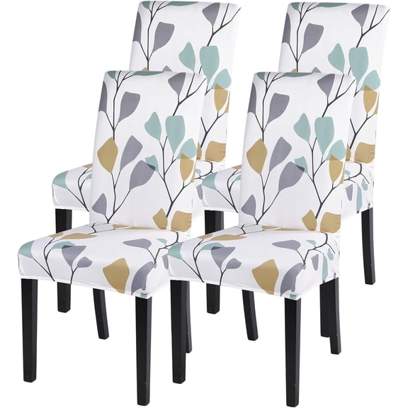 Dining Room Chair Covers Set of 4, Stretch Printed Kitchen Chair Slipcovers Removable Washable Parsons Chair Covers Protector for Dining Room, Hotel, Ceremony (Leaf Pattern)