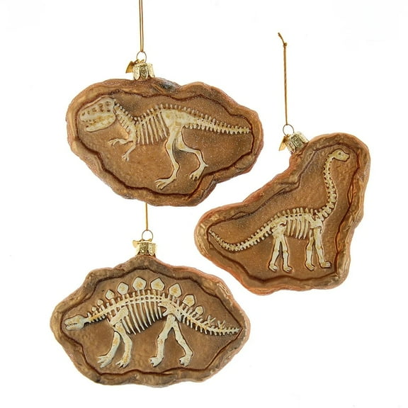 4.875-5" Noble Gems Dinosaur Fossil Glass Ornaments, Set Of 3, Assortment