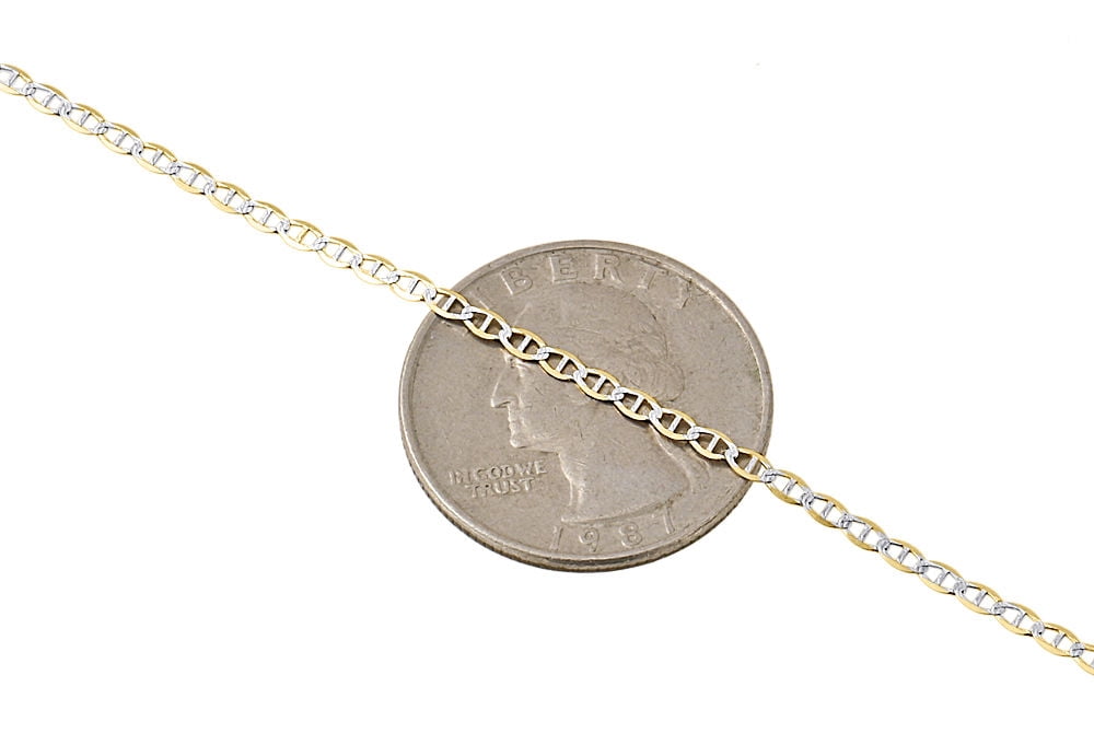 Real 10K Yellow Gold 2mm Diamond Cut Mariner Chain Necklace Men's or Women's, 16" - 26"