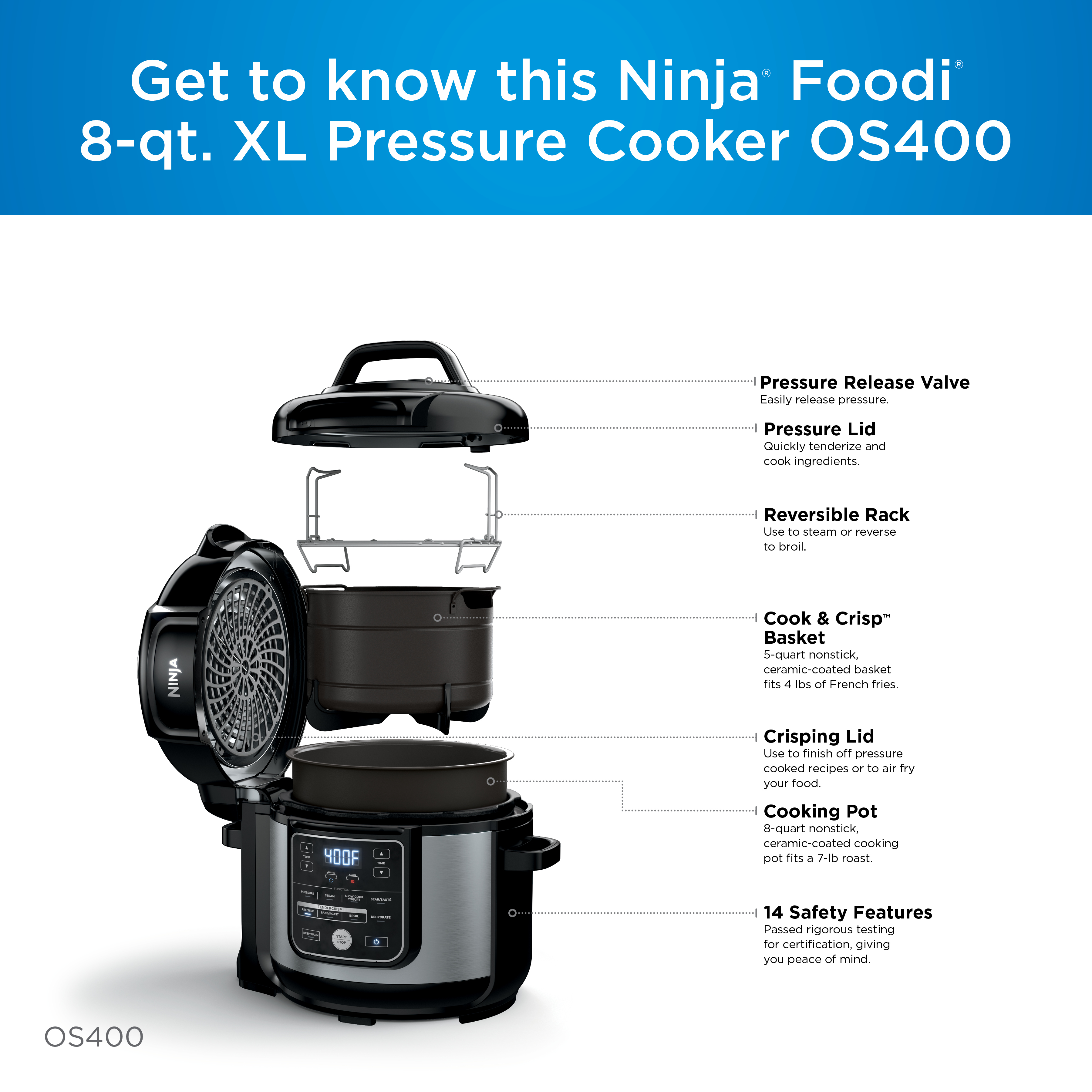 Ninja Foodi 10-in-1 8-Quart XL Pressure Cooker Air Fryer Multicooker, Stainless, OS400 - image 4 of 9