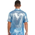 thumbnail image 4 of iiniim Mens Short Sleeve Shiny Button up Blouse T Shirt for Party and Clubbing Light Blue L, 4 of 7