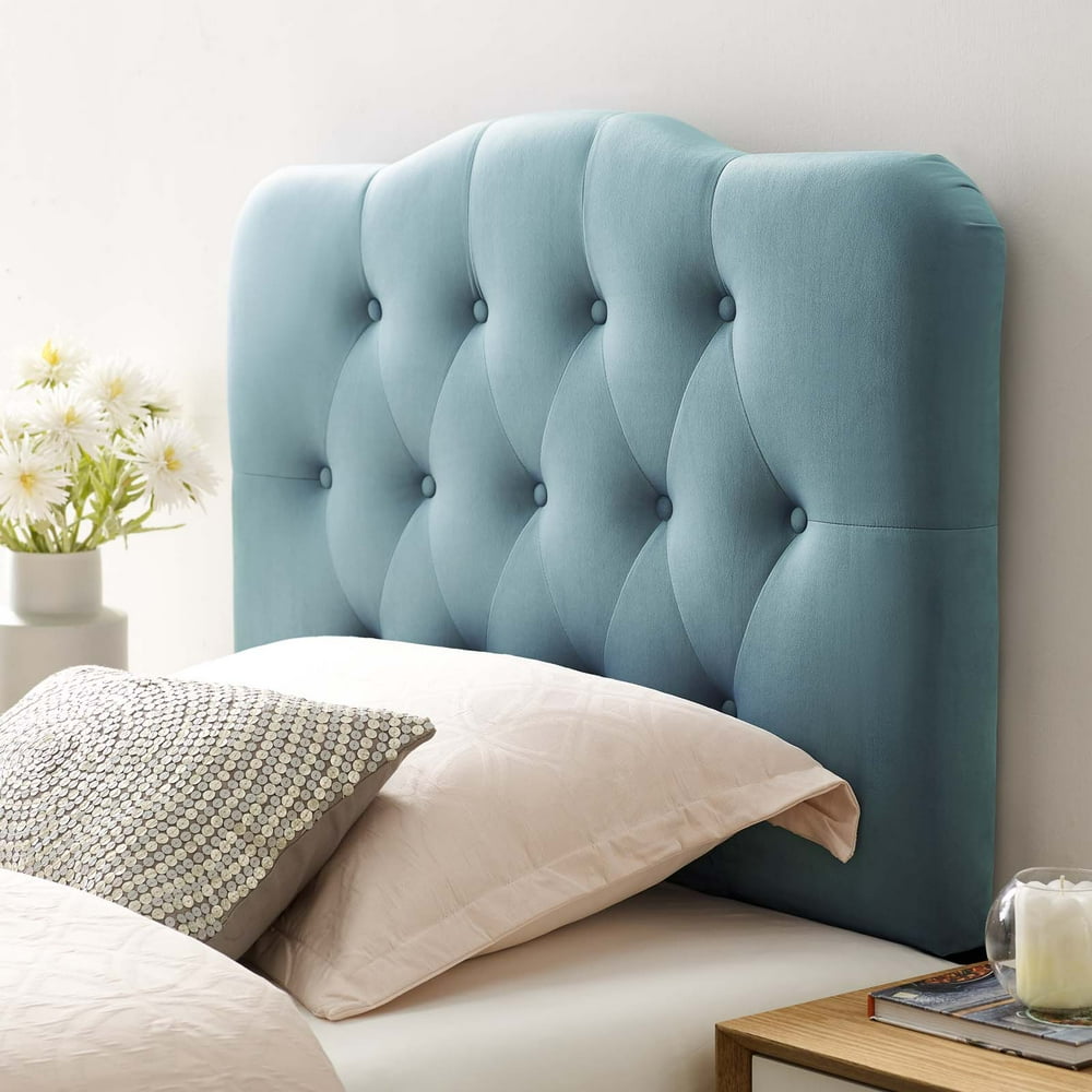 Annabel Twin Diamond Tufted Performance Velvet Headboard in Light Blue