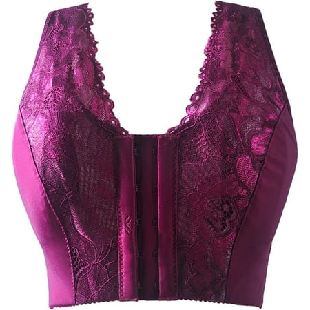 Nursing Bra Women Underwear Thin Plus Size No Underwire Breathable Soft Cup Bra V-Neck Back-Smoothing Bra Feature Hook and Eye Closure Training Bra Style Y-547   Purple XXL