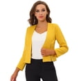 thumbnail image 1 of Allegra K Oficina de trabajo para mujer, sin cuello, con cremallera, abrigo corto, traje, chaqueta, chaqueta cortada Amarillo L, 1 of 5