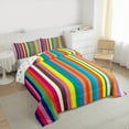 thumbnail image 3 of Feelyou Colorful Striped Teens Full Size Comforter Sets, Cartoon Rainbow Geometric Bedding Comforter Set, Cartoon Style Reversible Bedding Sets, Luxury Bedroom Decor, 3 Pieces, 3 of 8