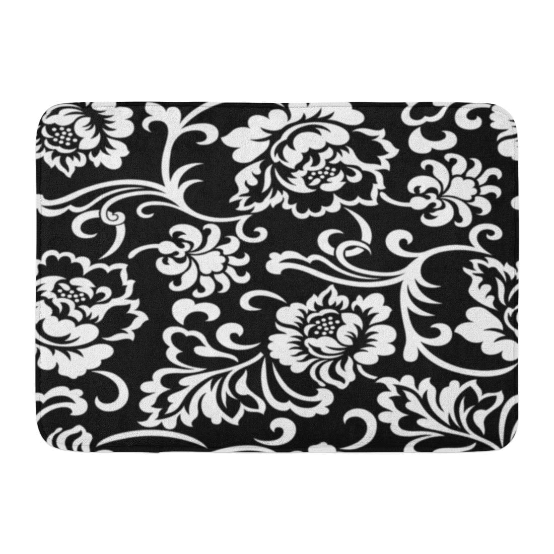 LADDKE Damask Vintage Floral Pattern White Black Abstract Foliage Doormat Floor Rug Bath Mat 23
