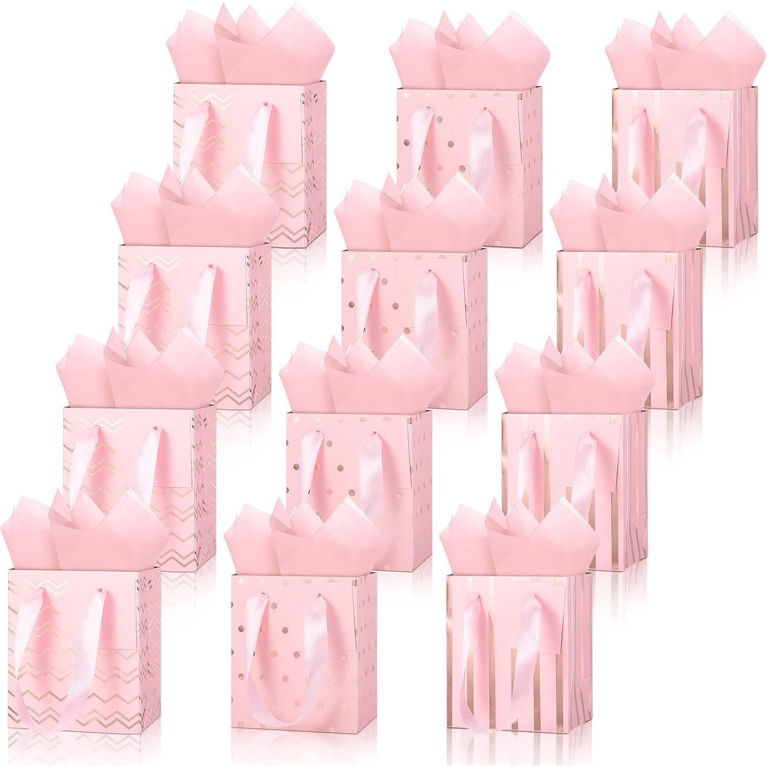 12 Pack Metallic Gift Bags with Tissue Paper for Birthday Wedding Party Wrapping