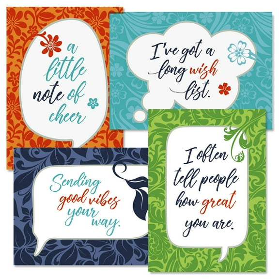 Checking in Friendship Greeting Cards - Set of 8 (4 Designs), Large 5" x 7", Thinking of You Cards with Sentiments Inside, White Envelopes, by Current