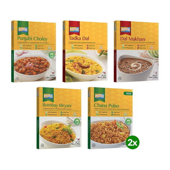 Ashoka Traditional Indian Meals 1932, Vegetarian Beans 'n Rice Meal Kit, Kosher Certified, All-Natural Variety Pack, Portable Heat & Serve Meals, Great for the Outdoors, No Preservatives, Pack of 6