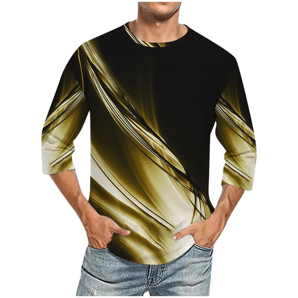 Blusas y camisas de manga larga con cuello redondo para hombre, blusa informal con cuello redondo y manga corta, blusa estampada de poliéster para hombre.