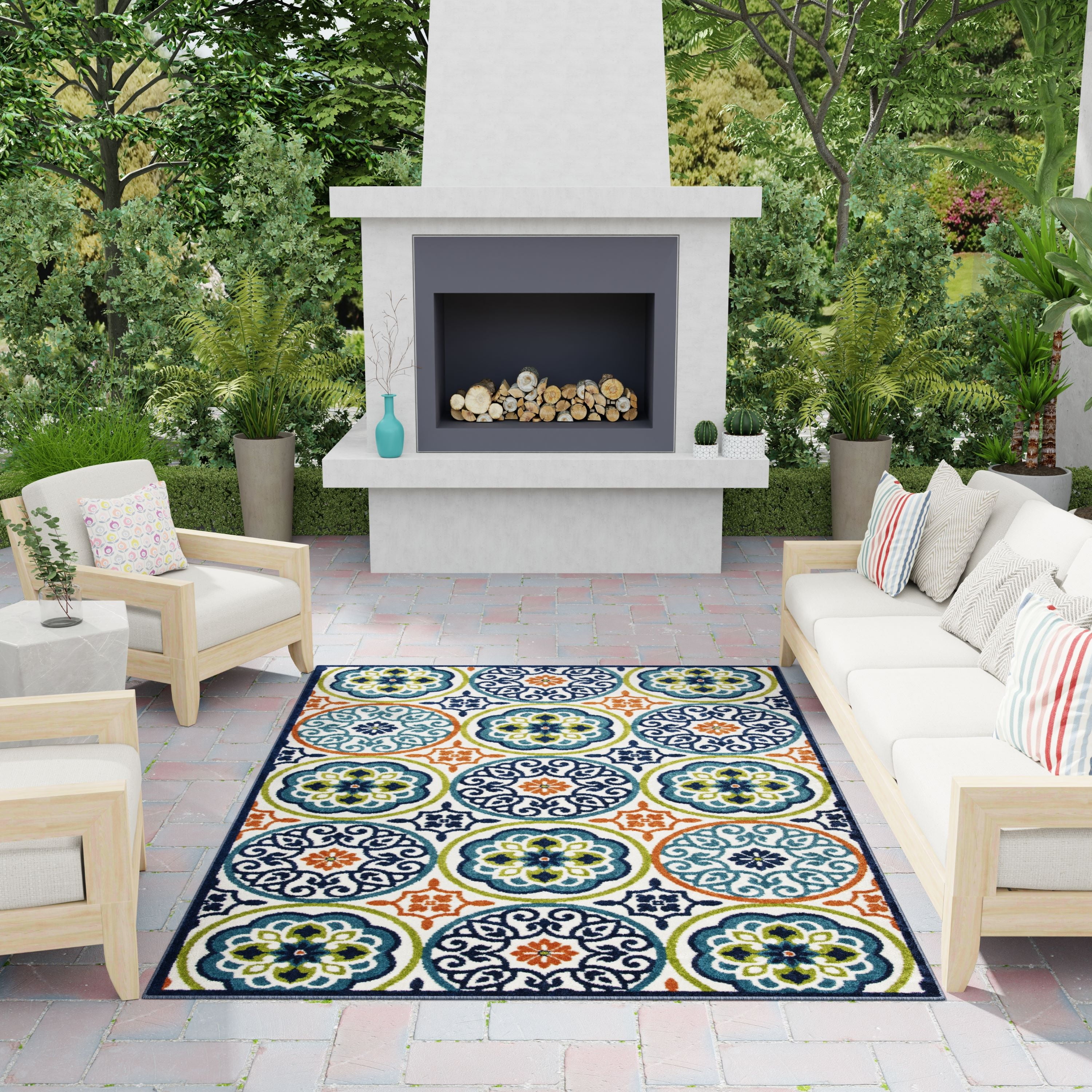 Loomaknoti Terrace Tropic Nerleno 9' x 12' Geometric Indoor/Outdoor Area Rug , Blue/Orange