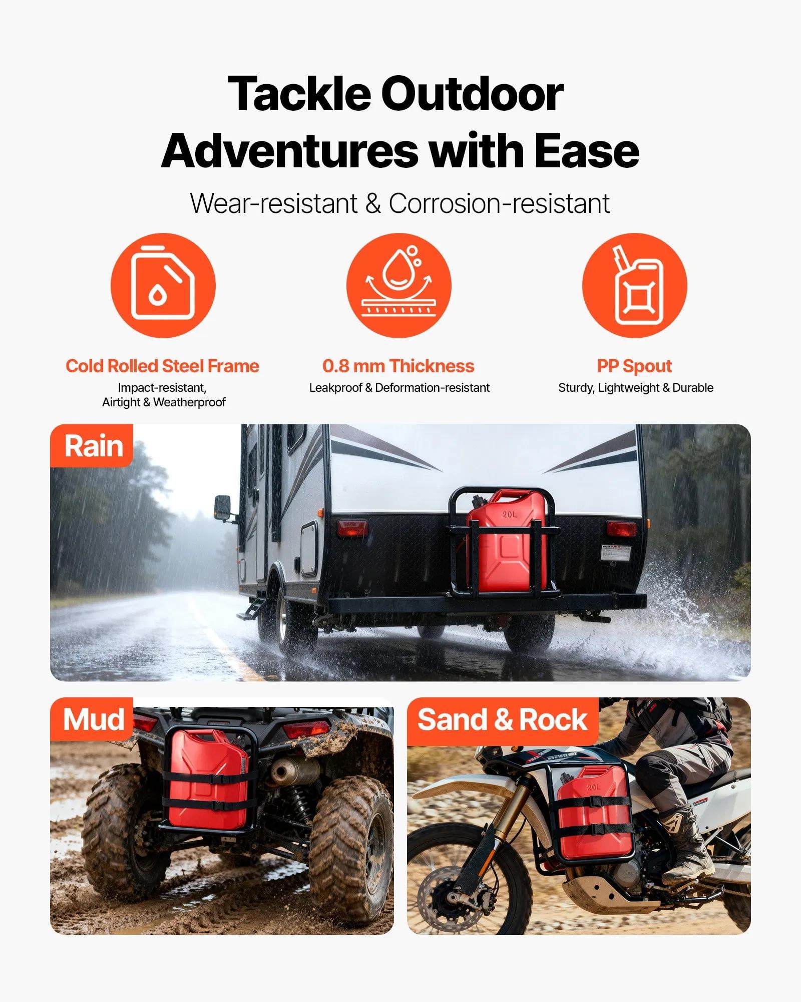 Metal Fuel Container, 5.3 Gallon Fuel Jerry Can with Spout and Comfort Handle, Leakproof & Corrosion-resistant Metal Gas Tank Most Cars Motorcycle ATV UTV, 2 Packs