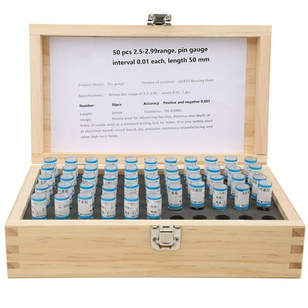 

Tebru Plug Gage Metric Pin Gage 50pcs 2.5-2.99mm Plug Pin Gage Set 0.001mm Tolerance Bearing Steel Precision Tool