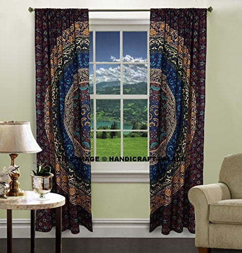 Cotton Drape Balcony Room Decor Curtain Set Indian Mandala Star Window Curtains 