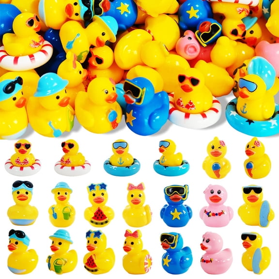 50 Pcs Summer Mini Resin Ducks, 10 Styles Hawaiian Beach Tiny Cruise Ducks, Hidden Mini Duck Figurines for Summer Pool Party, Cruise Game, DIY Crafts, Cake, Aquarium & Tabletop Decor