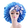 thumbnail image 2 of Women Silk Bonnet for Sleeping Satin Lined Hair Bonnet with Floral Tie Band for Curly Hair Protection - Blue, 2 of 7