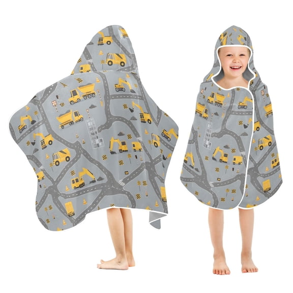 joogoo Cartoon Excavator Trucks-h2 Kids Hooded Beach Towel Baby Bath Towel 23.5"x50"