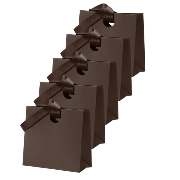 Uxcell Gift Bags with Ribbon, (6.1" x 2.95" x 5.71", Brown)(5Pcs), Medium Gift Wrap Bags with Handles, Suit for Wedding/Birthday/Bridesmaid/Party/Shopping