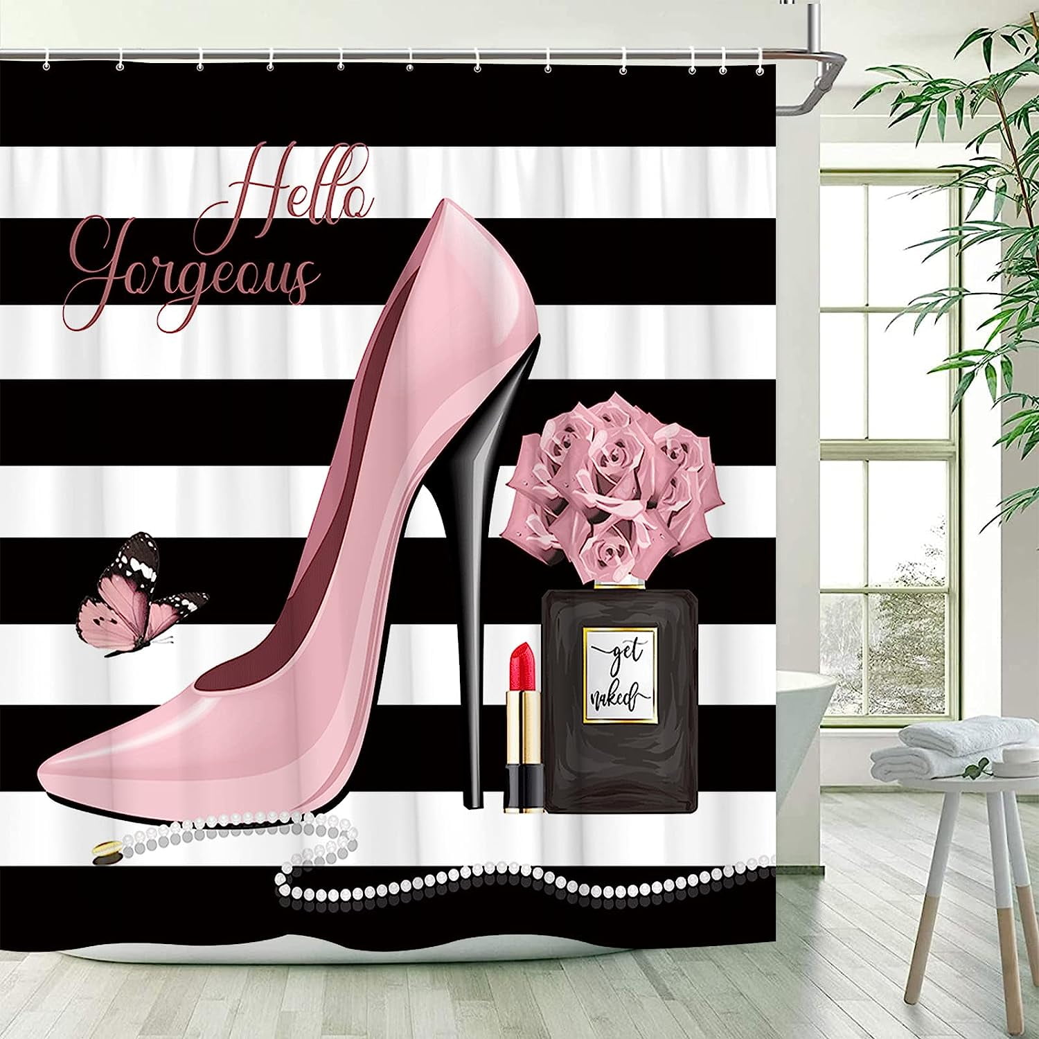  Pink High Heels Bath Mat Hello Gorgeous Lipstick Black Perfume  Flower Fashion Makeup Woman Girls Romantic Bathroom Microfiber Memory Foam  Bathroom Rug Doormat Kitchen Toilet Floor Rug : Home & Kitchen