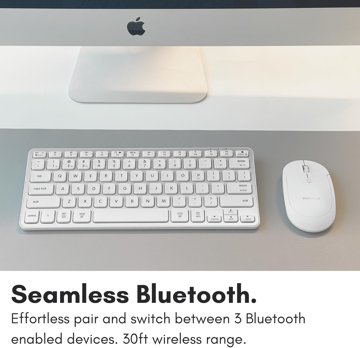 Macally Wireless Bluetooth Keyboard for Mac - Premium Multi Device Connectivity - Compatible Apple Keyboard for MacBook Pro/Air, iMac, Mac mini, iPad, Laptop, and PC