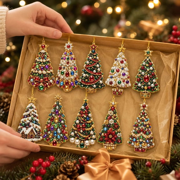 10Pcs Christmas Pearl Art Kit DIY Ornament Craft For Adults Pearl Gem Painting Kit Set Tree Holiday Decor