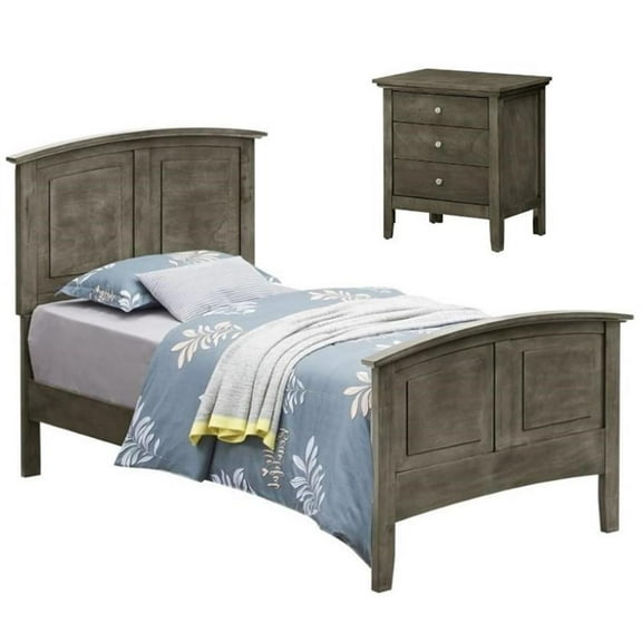 Home Square 2-Piece Set with Twin Panel Bed and 3-Drawer Nightstand in Gray