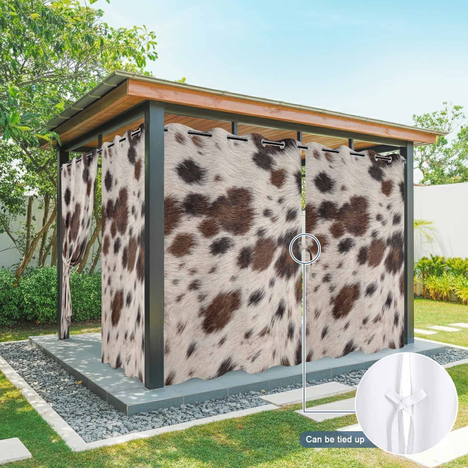Brown Fur Texture Outdoor Curtains for Patio, Country Farm Animal Classic White Brown Black Spots Sunshade Privacy Drapes Grommet Waterproof Outside Curtains for Porch Balcony 54"x108", 1 Panel