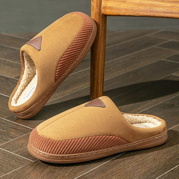 Pmoiste House Slippers for Men Splicing Design Comfy Suede Soft Memory Foam Non Slip Warm Winter Slipper
