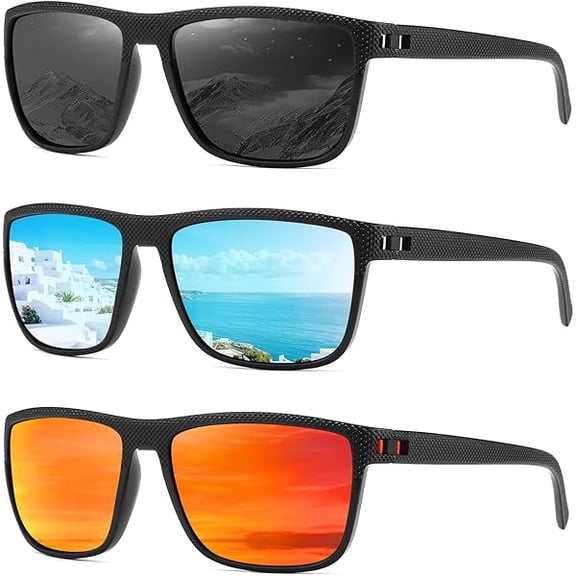 Polarized Sunglasses for Men and Women Square Sun glasses Color Mirror Lens UV Blocking (3 Pack)