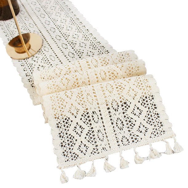 Camino de mesa, estilo granja, camino de mesa de encaje de algodón, estilo vintage, hogar, despedida de soltera, país, boda, fiesta, decoración de mesa de centro