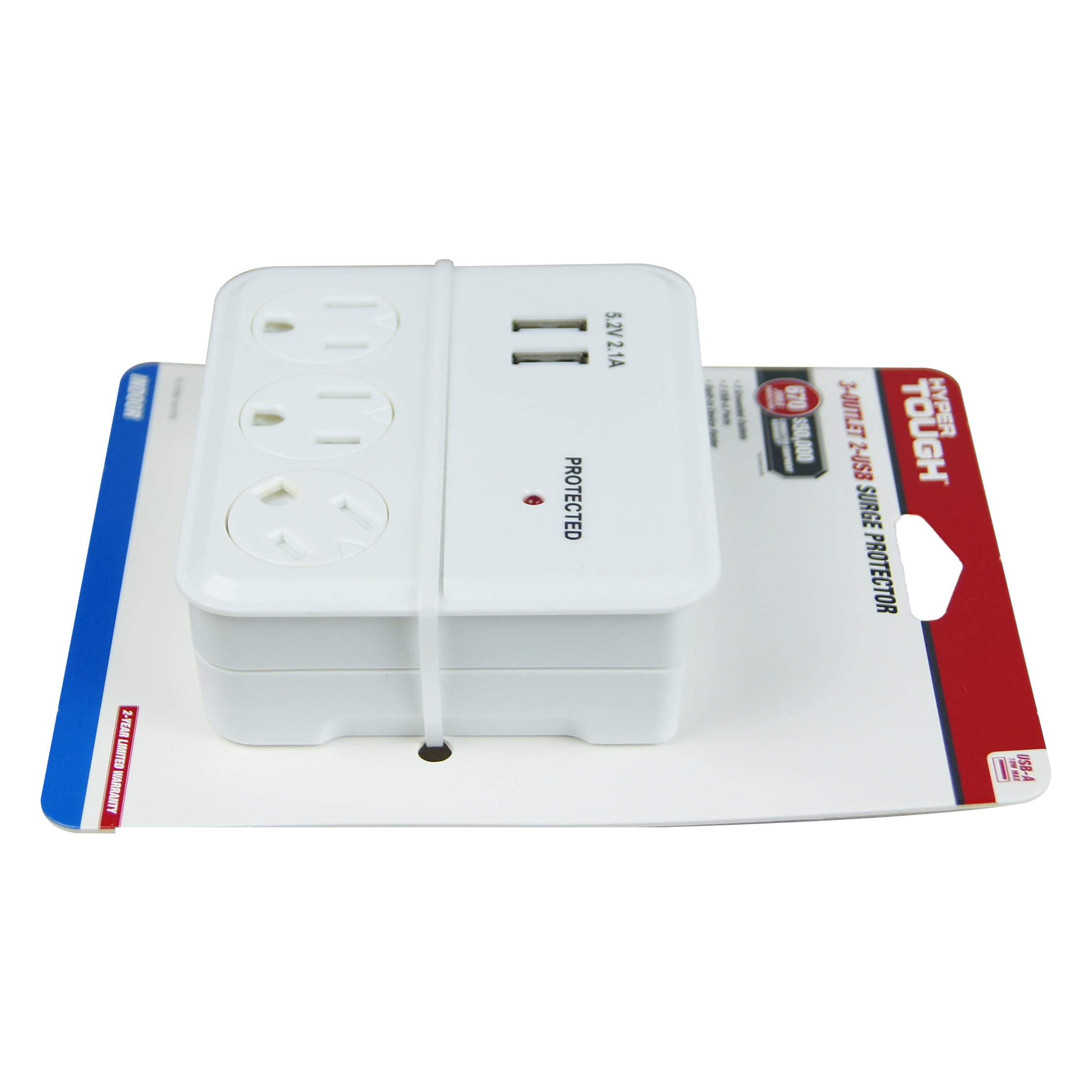 (2 pack) Hyper Tough Indoor 3-Outlet Surge Tap with 2 USB Ports, 15 Amps, White