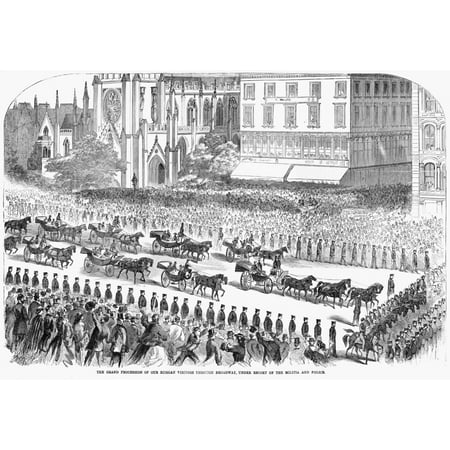 New York Russian Visit Ngrand Procession On Broadway During The Visit Of The Russian Fleet To New York City Under Escort Of The Military And Police Engraving American 1863 Rolled Canvas Art -  (24 x (Best Escorts New York)